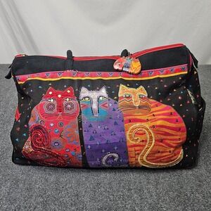Vintage Laurel Burch Cats Weekender Bag Boho Tote Travel Duffle Mystical Artsy